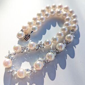 Majorica Pearl & Zirconia Necklace 10mm VENUS Sterling Silver $1000+ Rhodium 18"